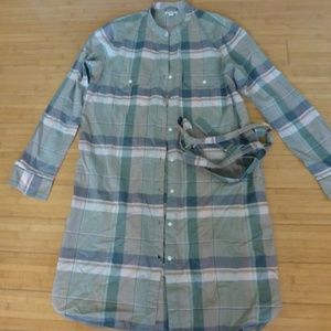 GREEN PINK PLAID GAP DESIGNER TUNIC BELTED DRESS M